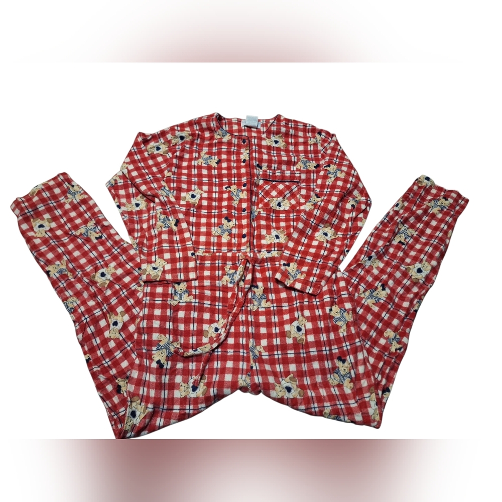 Vintage AOP Teddy Bear Flannel PJ Romper Medium